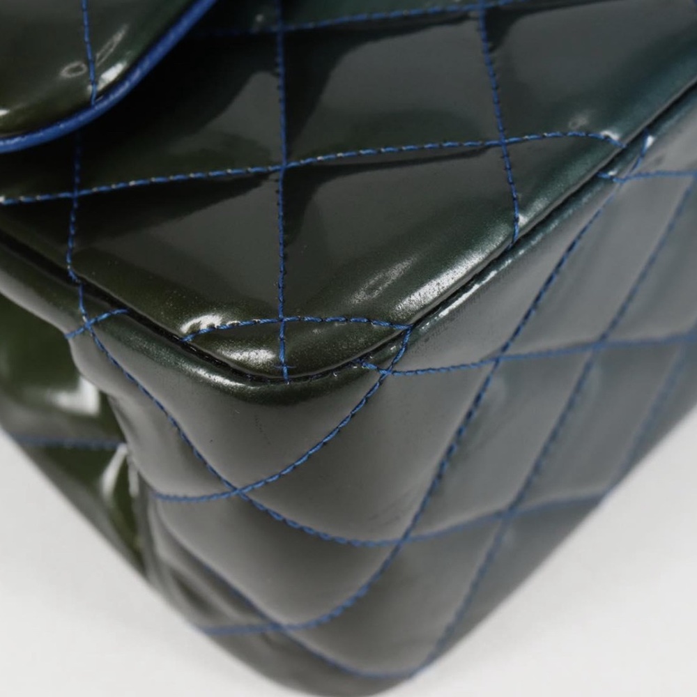 CHANEL Jumbo Double flap Matelasse Chain Bag Patent Leather 2way Blue Silver - Picture 13 of 16